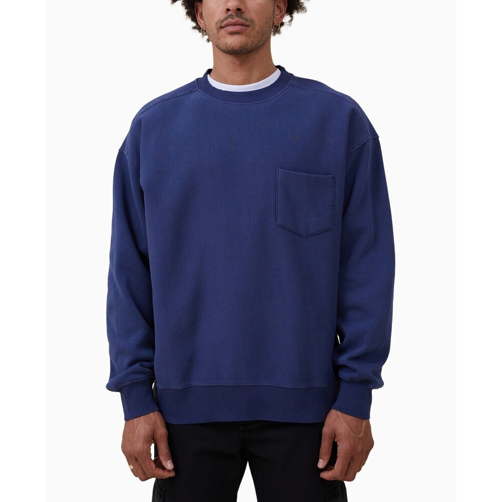 Cotton On Sweater Men's L Indigo Fleece Drop Shoulder Crew Neck Oversized FTS273